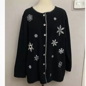 1-31 Fashion Bug Black Fleece Sweater Cardigan 18w 20w Snowflake
